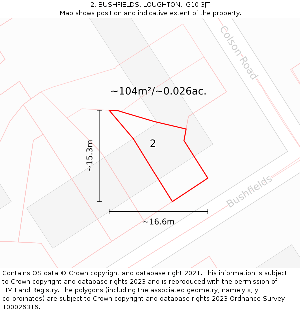 2, BUSHFIELDS, LOUGHTON, IG10 3JT: Plot and title map