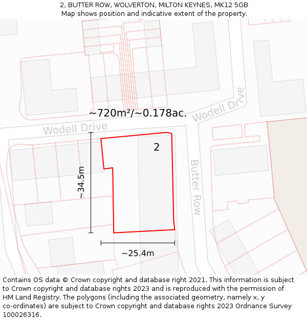 2, BUTTER ROW, WOLVERTON, MILTON KEYNES, MK12 5GB: Plot and title map