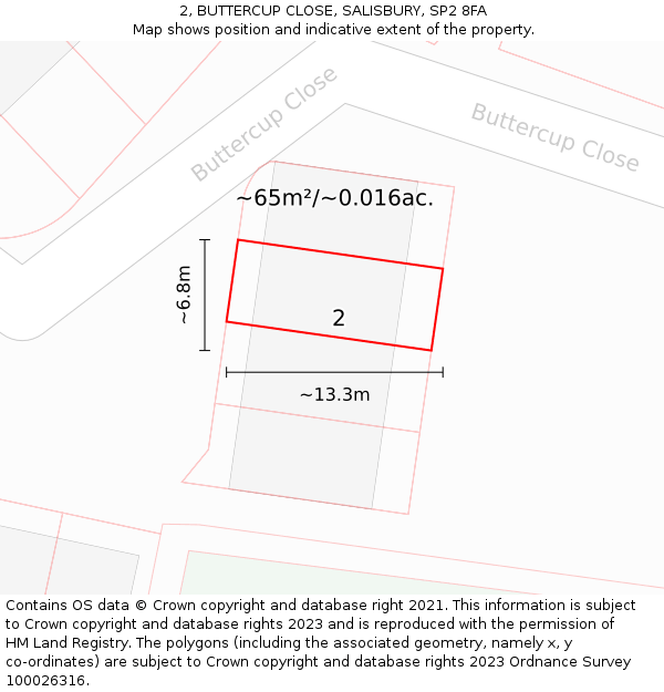 2, BUTTERCUP CLOSE, SALISBURY, SP2 8FA: Plot and title map
