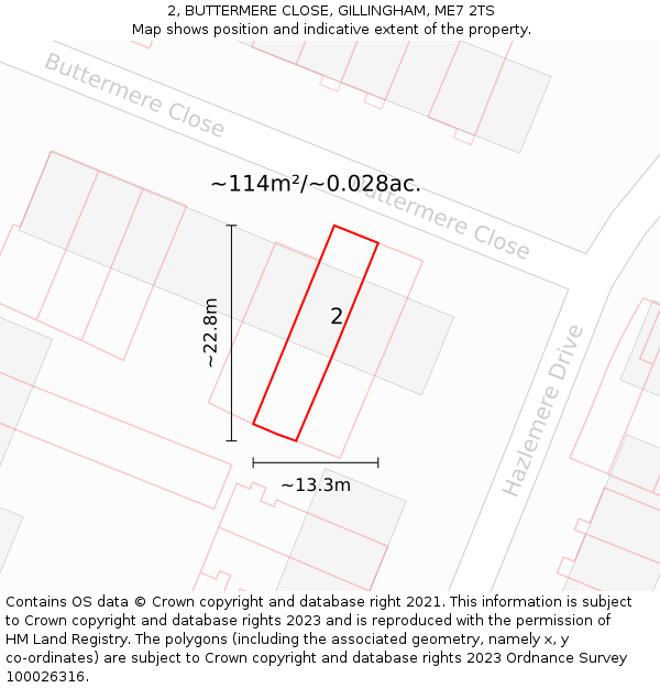 2, BUTTERMERE CLOSE, GILLINGHAM, ME7 2TS: Plot and title map