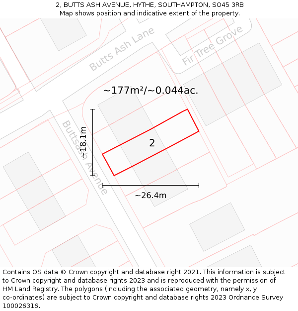 2, BUTTS ASH AVENUE, HYTHE, SOUTHAMPTON, SO45 3RB: Plot and title map