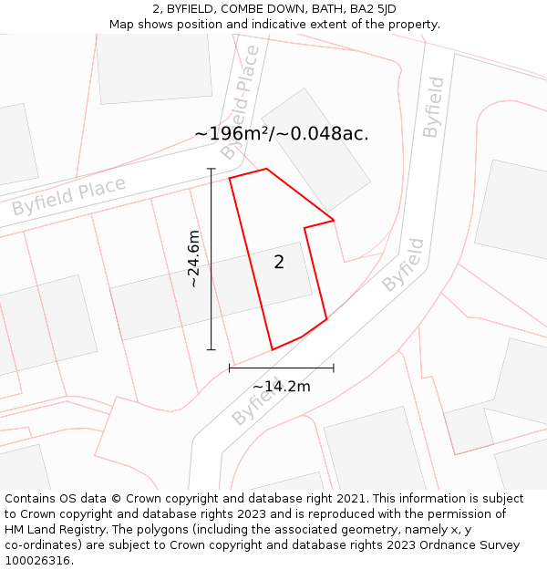 2, BYFIELD, COMBE DOWN, BATH, BA2 5JD: Plot and title map