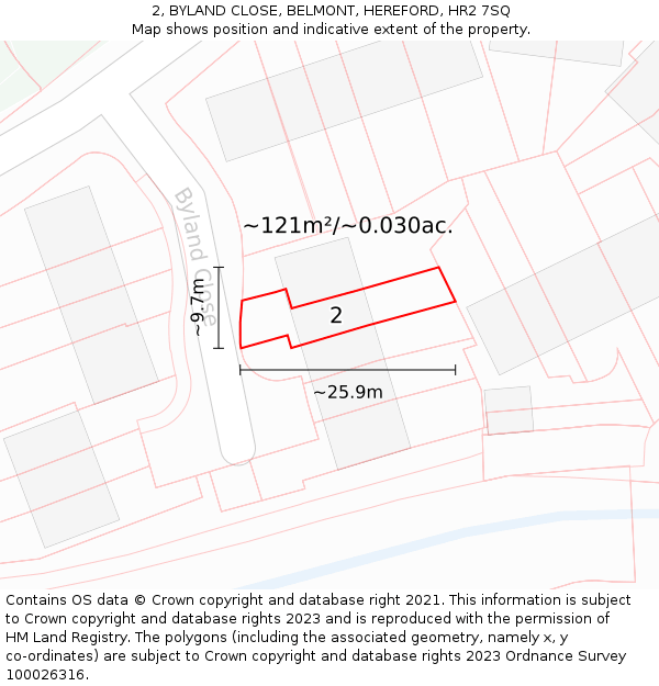 2, BYLAND CLOSE, BELMONT, HEREFORD, HR2 7SQ: Plot and title map
