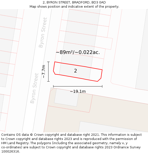 2, BYRON STREET, BRADFORD, BD3 0AD: Plot and title map