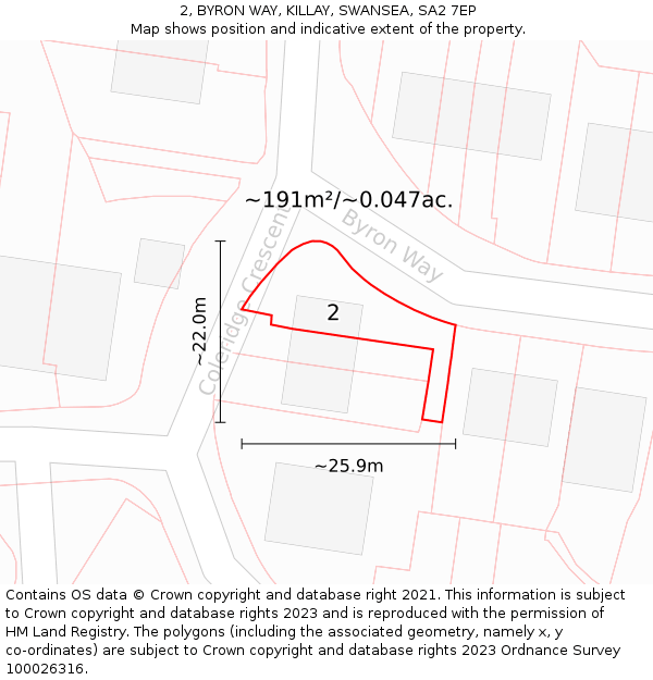 2, BYRON WAY, KILLAY, SWANSEA, SA2 7EP: Plot and title map