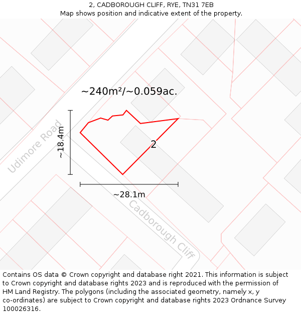 2, CADBOROUGH CLIFF, RYE, TN31 7EB: Plot and title map