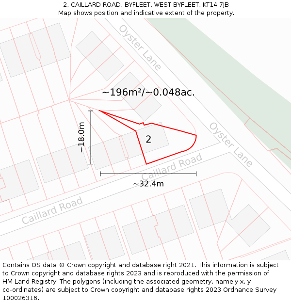 2, CAILLARD ROAD, BYFLEET, WEST BYFLEET, KT14 7JB: Plot and title map
