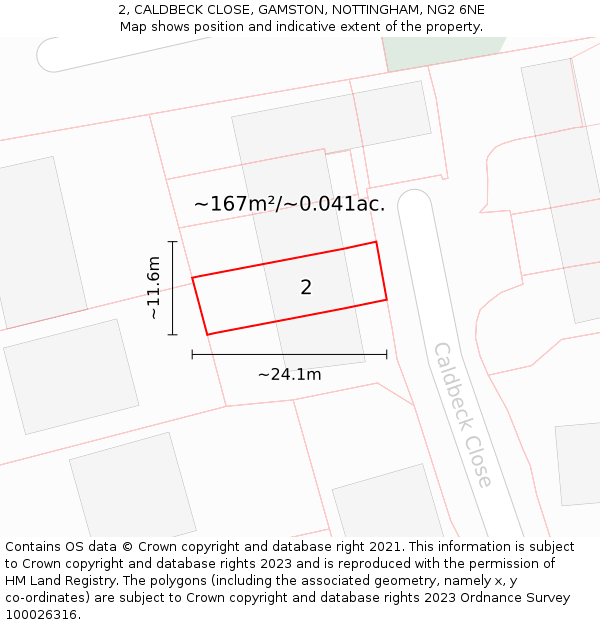 2, CALDBECK CLOSE, GAMSTON, NOTTINGHAM, NG2 6NE: Plot and title map