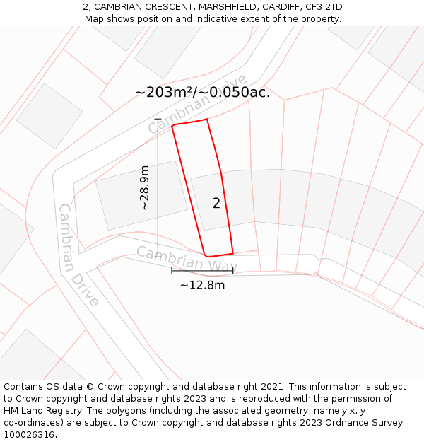 2, CAMBRIAN CRESCENT, MARSHFIELD, CARDIFF, CF3 2TD: Plot and title map