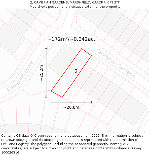 2, CAMBRIAN GARDENS, MARSHFIELD, CARDIFF, CF3 2TF: Plot and title map