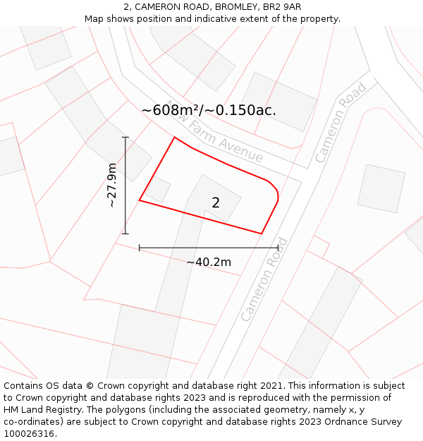 2, CAMERON ROAD, BROMLEY, BR2 9AR: Plot and title map