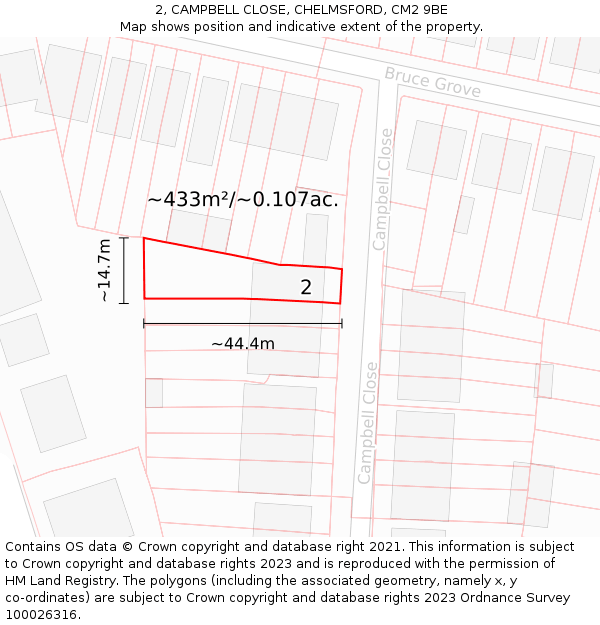 2, CAMPBELL CLOSE, CHELMSFORD, CM2 9BE: Plot and title map
