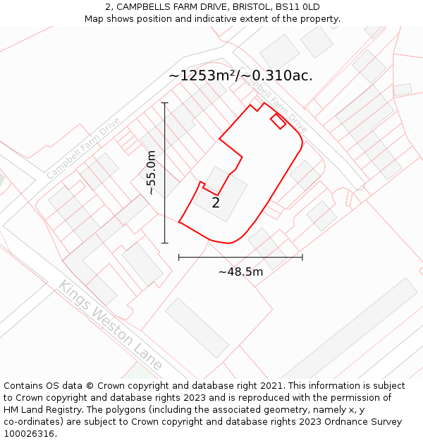2, CAMPBELLS FARM DRIVE, BRISTOL, BS11 0LD: Plot and title map