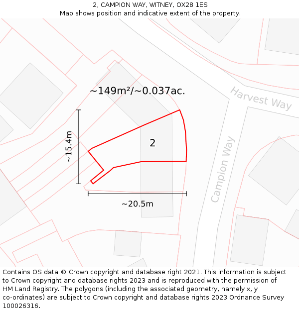 2, CAMPION WAY, WITNEY, OX28 1ES: Plot and title map