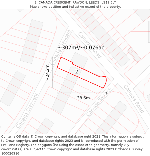 2, CANADA CRESCENT, RAWDON, LEEDS, LS19 6LT: Plot and title map