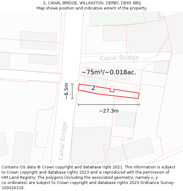 2, CANAL BRIDGE, WILLINGTON, DERBY, DE65 6BQ: Plot and title map