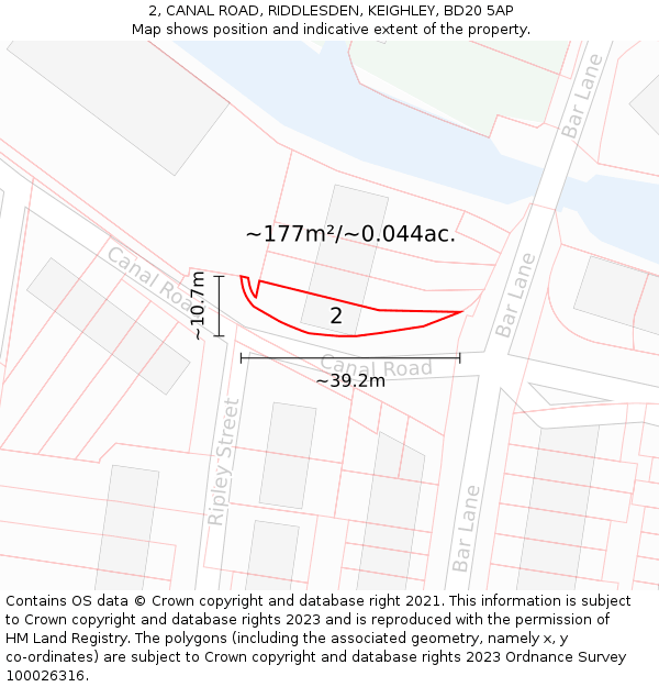 2, CANAL ROAD, RIDDLESDEN, KEIGHLEY, BD20 5AP: Plot and title map