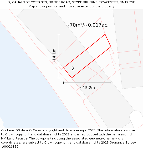 2, CANALSIDE COTTAGES, BRIDGE ROAD, STOKE BRUERNE, TOWCESTER, NN12 7SE: Plot and title map