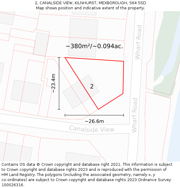 2, CANALSIDE VIEW, KILNHURST, MEXBOROUGH, S64 5SD: Plot and title map