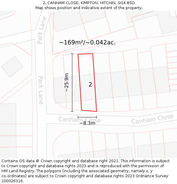 2, CANHAM CLOSE, KIMPTON, HITCHIN, SG4 8SD: Plot and title map