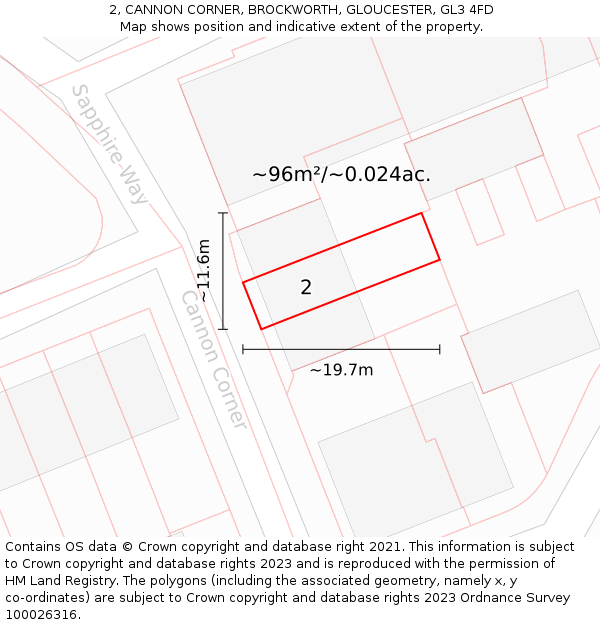2, CANNON CORNER, BROCKWORTH, GLOUCESTER, GL3 4FD: Plot and title map