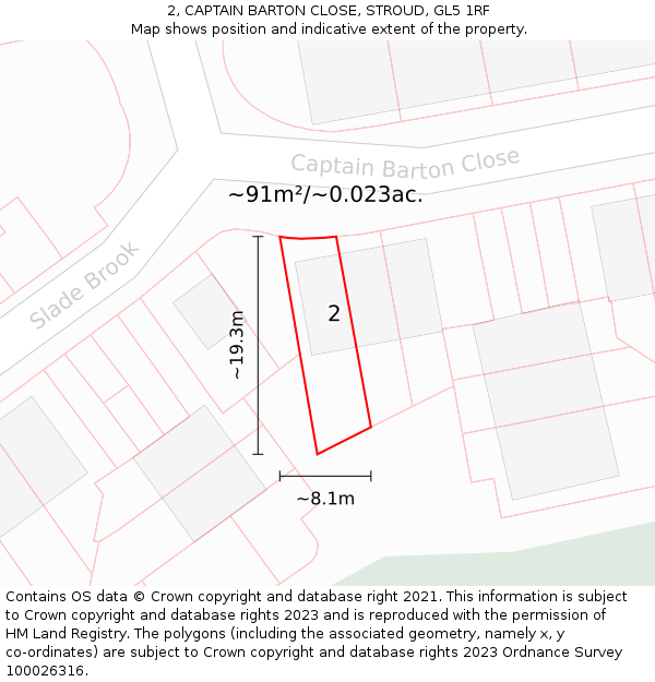 2, CAPTAIN BARTON CLOSE, STROUD, GL5 1RF: Plot and title map
