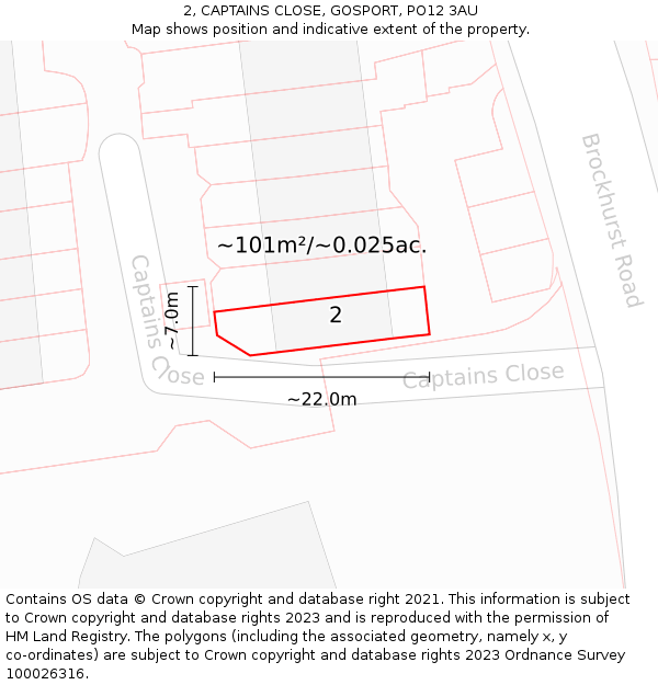 2, CAPTAINS CLOSE, GOSPORT, PO12 3AU: Plot and title map