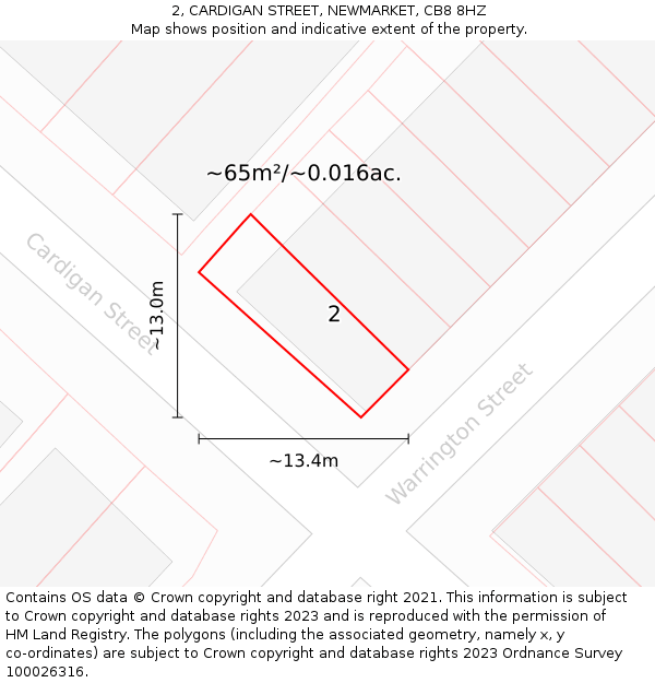 2, CARDIGAN STREET, NEWMARKET, CB8 8HZ: Plot and title map