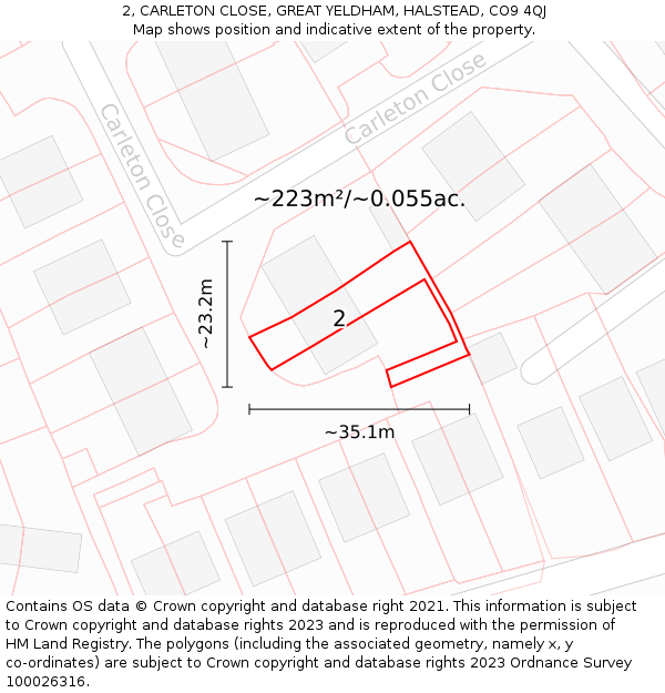 2, CARLETON CLOSE, GREAT YELDHAM, HALSTEAD, CO9 4QJ: Plot and title map