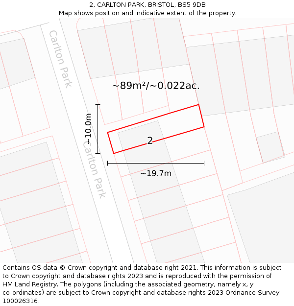 2, CARLTON PARK, BRISTOL, BS5 9DB: Plot and title map