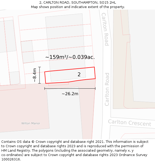 2, CARLTON ROAD, SOUTHAMPTON, SO15 2HL: Plot and title map