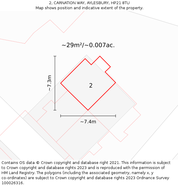 2, CARNATION WAY, AYLESBURY, HP21 8TU: Plot and title map