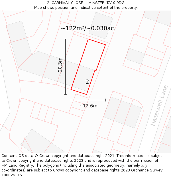2, CARNIVAL CLOSE, ILMINSTER, TA19 9DG: Plot and title map