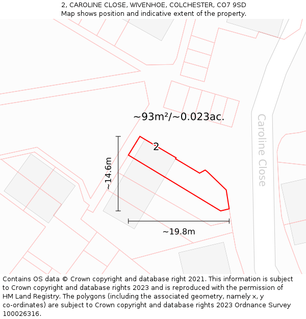 2, CAROLINE CLOSE, WIVENHOE, COLCHESTER, CO7 9SD: Plot and title map
