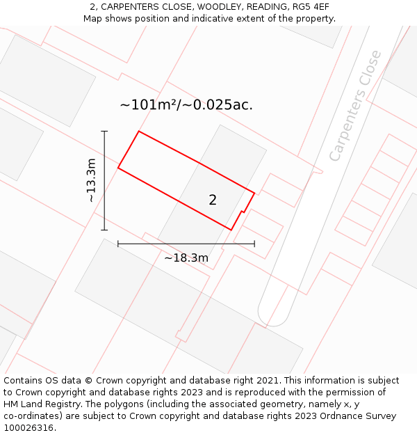 2, CARPENTERS CLOSE, WOODLEY, READING, RG5 4EF: Plot and title map