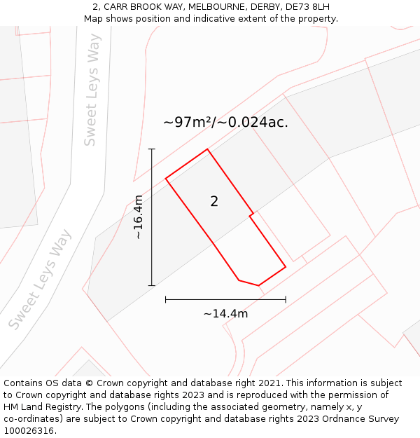 2, CARR BROOK WAY, MELBOURNE, DERBY, DE73 8LH: Plot and title map