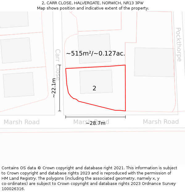 2, CARR CLOSE, HALVERGATE, NORWICH, NR13 3PW: Plot and title map
