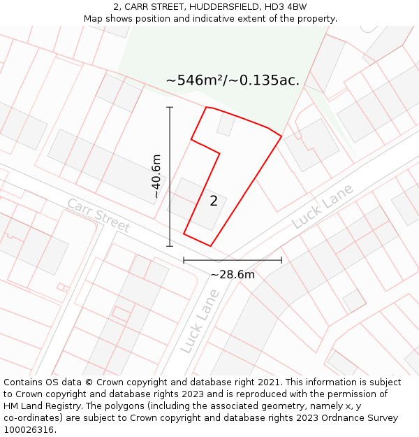 2, CARR STREET, HUDDERSFIELD, HD3 4BW: Plot and title map