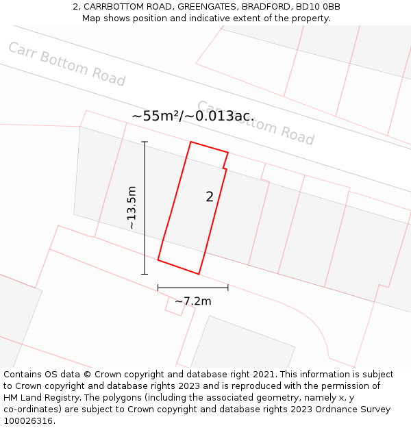 2, CARRBOTTOM ROAD, GREENGATES, BRADFORD, BD10 0BB: Plot and title map