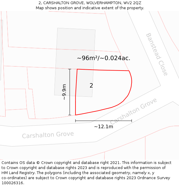 2, CARSHALTON GROVE, WOLVERHAMPTON, WV2 2QZ: Plot and title map