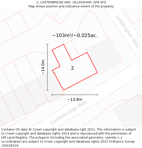 2, CASTERBRIDGE WAY, GILLINGHAM, SP8 4FG: Plot and title map