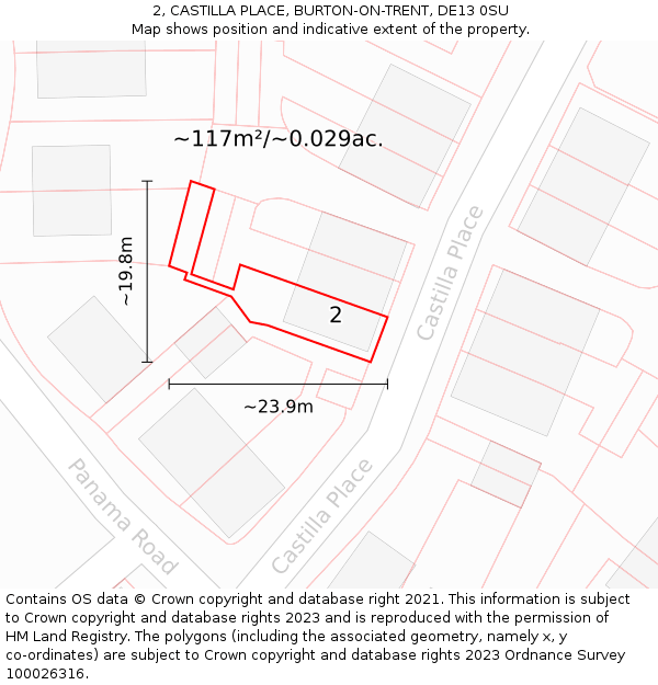 2, CASTILLA PLACE, BURTON-ON-TRENT, DE13 0SU: Plot and title map