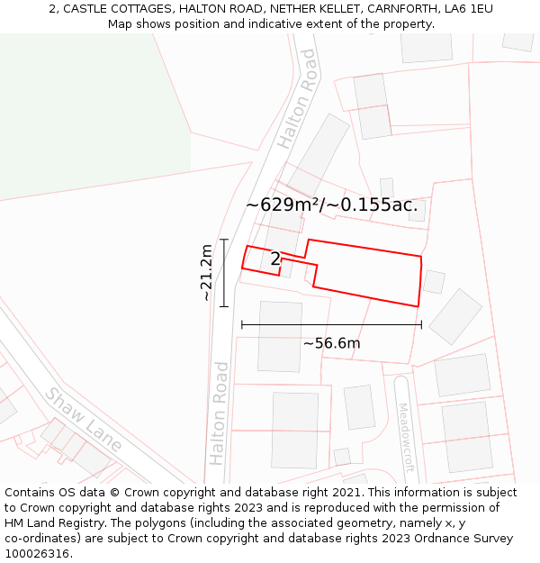 2, CASTLE COTTAGES, HALTON ROAD, NETHER KELLET, CARNFORTH, LA6 1EU: Plot and title map