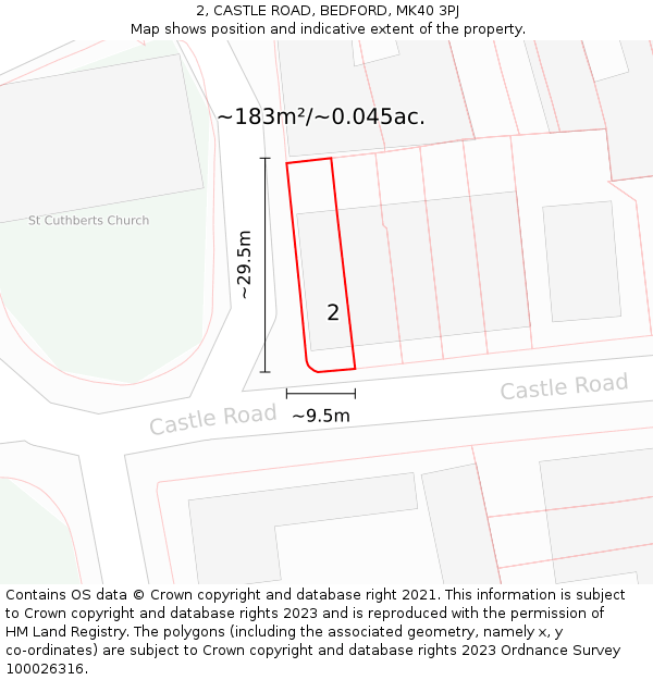 2, CASTLE ROAD, BEDFORD, MK40 3PJ: Plot and title map