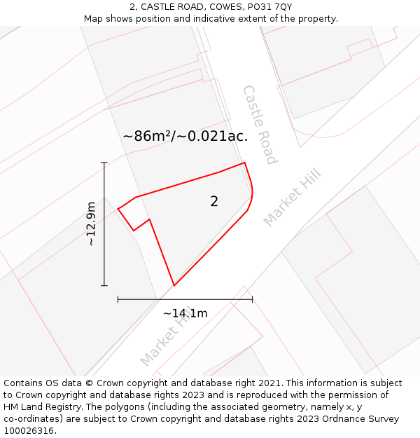 2, CASTLE ROAD, COWES, PO31 7QY: Plot and title map