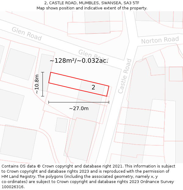 2, CASTLE ROAD, MUMBLES, SWANSEA, SA3 5TF: Plot and title map