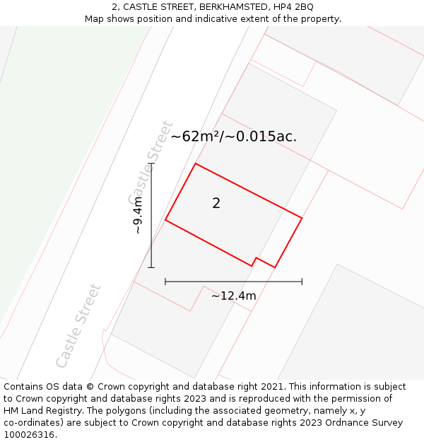 2, CASTLE STREET, BERKHAMSTED, HP4 2BQ: Plot and title map