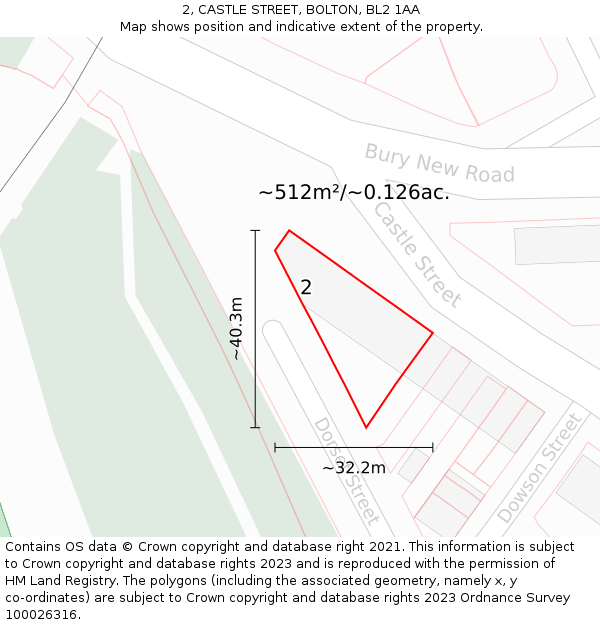 2, CASTLE STREET, BOLTON, BL2 1AA: Plot and title map