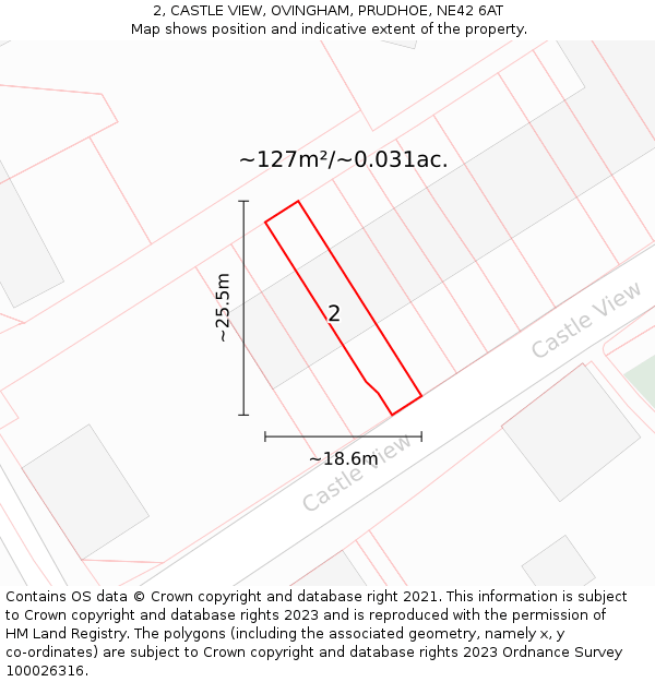 2, CASTLE VIEW, OVINGHAM, PRUDHOE, NE42 6AT: Plot and title map