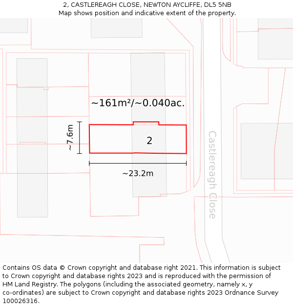 2, CASTLEREAGH CLOSE, NEWTON AYCLIFFE, DL5 5NB: Plot and title map